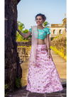 PINK COLOUR SILK EMBROIDERED SEMI STITCHED PARTY WEAR KIDS LEHNGA 102-A